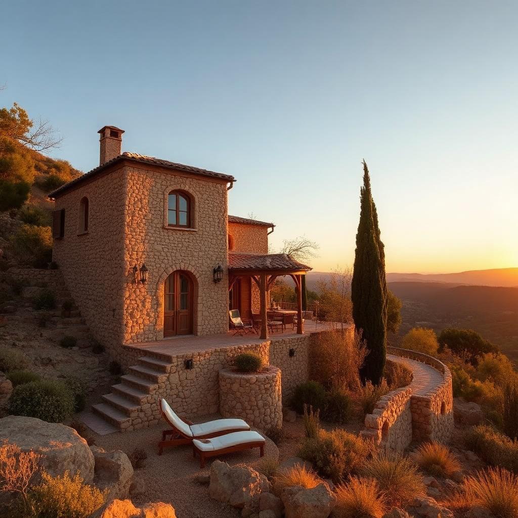 Stone Andalucían home at golden hour